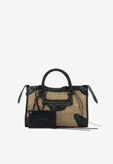 Medium Le City Leather and Raffia Handbag