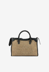 Medium Le City Leather and Raffia Handbag