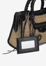 Medium Le City Leather and Raffia Handbag