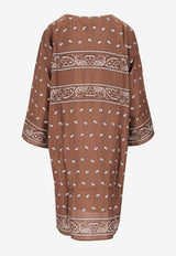 P.A.R.O.S.H. Bandana Print V-neck Dress Brown D700565SOY_886
