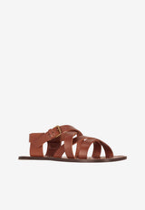 Saint Laurent Cheever Leather Sandals Brown 861059DWE00_6036