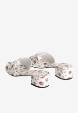 40 Printed Calfskin Mules with Little Roses Print