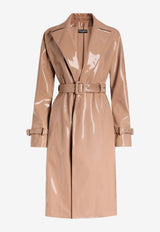 Coated Faux Leather Trench Coat