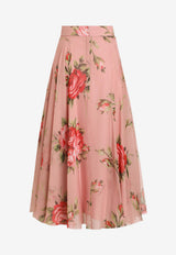 Rose Bouquet-Print Chiffon Circle Skirt