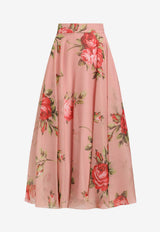 Rose Bouquet-Print Chiffon Circle Skirt