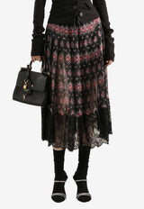 Small Flower Bouquets-Print Pleated Chiffon Skirt