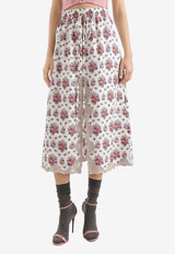 Midi Skirt with Floral-Bouquet Print