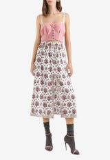 Midi Skirt with Floral-Bouquet Print