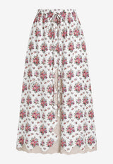 Midi Skirt with Floral-Bouquet Print