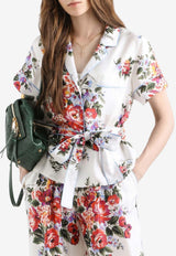 Flower Bouquet-Print Twill Vanity Shirt