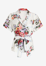 Flower Bouquet-Print Twill Vanity Shirt