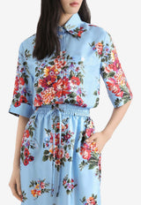 Flower Bouquet-Print Twill Shirt