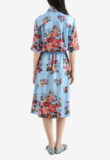 Flower Bouquet-Print Twill Shirt