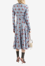 Small Flower Bouquets-Print Midi Charmeuse Dress