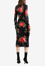 Rose Bouquet-Print Sheath Dress