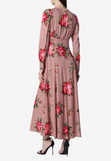 Midi Dress with Bouquet-Print
