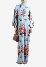 Flower Bouquet-Print Maxi Charmeuse Dress