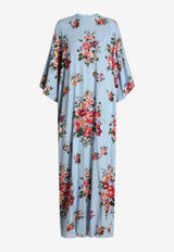 Flower Bouquet-Print Maxi Charmeuse Dress