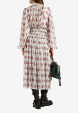 Small Flower Bouquet-Print Midi Dress