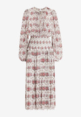 Small Flower Bouquet-Print Midi Dress