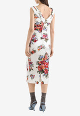 Flower Bouquet-Print Satin Dress