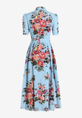 Flower Bouquet-Print Shirt Dress