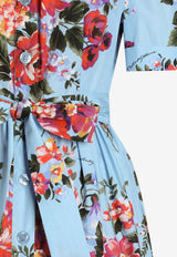 Flower Bouquet-Print Shirt Dress