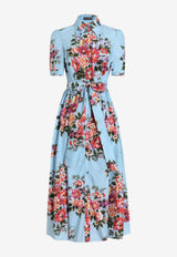 Flower Bouquet-Print Shirt Dress