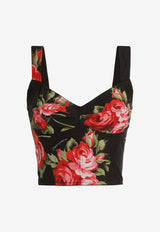 Rose Bouquet-Print Bustier Top