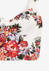 Flower Bouquet-Print Bustier Top