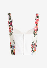 Flower Bouquet-Print Bustier Top