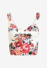 Flower Bouquet-Print Bustier Top