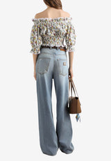 Floral-Print Gathered Cropped Top