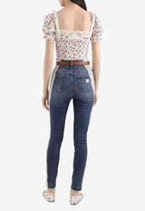 Small Rose-Print Charmeuse Top