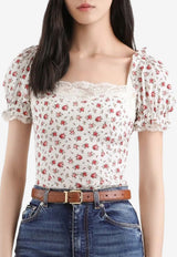 Small Rose-Print Charmeuse Top