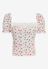 Small Rose-Print Charmeuse Top