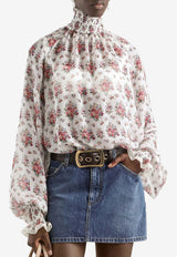 Small Flower Bouquets-Print Chiffon Top
