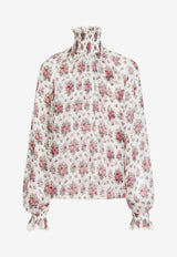 Small Flower Bouquets-Print Chiffon Top