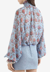 Small Flower Bouquets-Print Chiffon Top