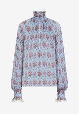Small Flower Bouquets-Print Chiffon Top