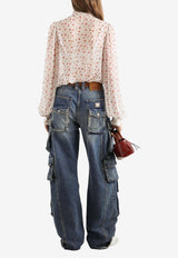 Small Rose-Print Chiffon Top