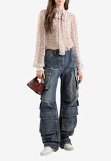 Small Rose-Print Chiffon Top