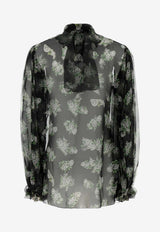 Printed Silk Blouse with Bow