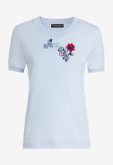 Crewneck T-shirt with Flower Patch