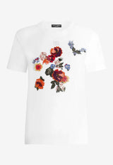 Floral Appliqué Plain Knit T-shirt