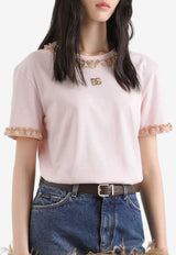 Crewneck T-shirt with Lace and Embroidery