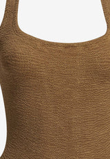 Square-Neck Crinkled One-Piece Swimsuit