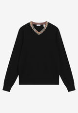 Burberry Check-Trimmed Wool V-neck Sweater Black 8127128176384/T_BURBE-A1189