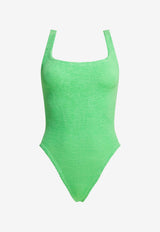 Square-Neck Crinkled One-Piece Swimsuit