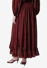 Zimmermann Aster Ruffled Silk Midi Skirt Burgundy 8440SSS261SI/T_ZIMM-ME